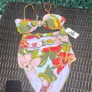 Tropical one piece swimsuit contemporary, cut, outs, size large